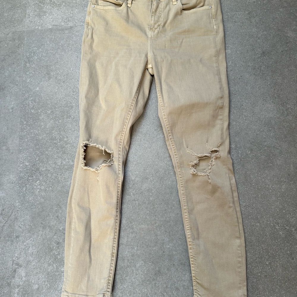 Free People We The Free Jeans Womens Size 30R High Rise Tapered Khaki Distressed